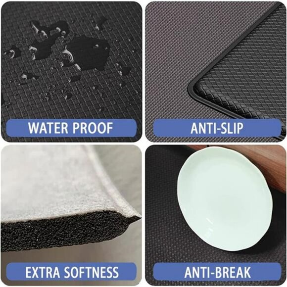 Green Marble Anti Fatigue Kitchen Mat Set Cushioned Waterproof Floor Runner - Picture 3 of 7